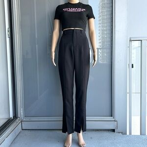 PLT Front Slit Black Pants